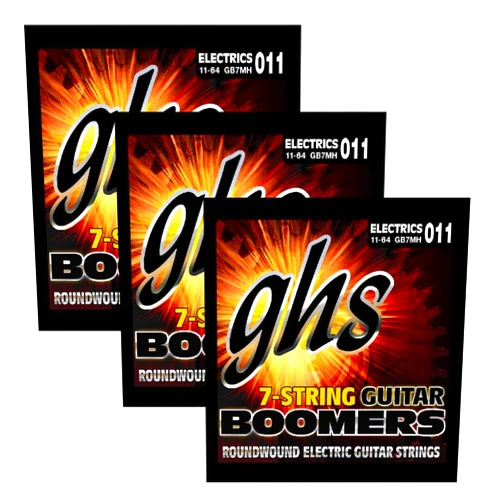 GHS Strings GHS Boomer - GB7MH - 7-String Medium Heavy Electric Guitar Set (11-64), 3 Sets of GB7MH