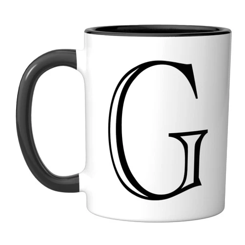 Letters of the Alphabet Classic Style Capital Font The Letter G Classic Style Capital Alphabet Monogram Initial Ceramic Mug, Black/White
