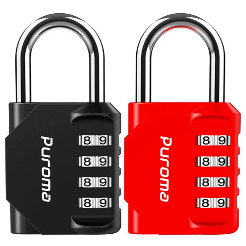 Puroma 2 Pack Combination Lock 4 Digit Locker Lock Outdoor Waterproof Padlock for School Gym Locker, Sports Locker, Fence, Toolbox, Gate, Case, Hasp Storage (Red & Black)