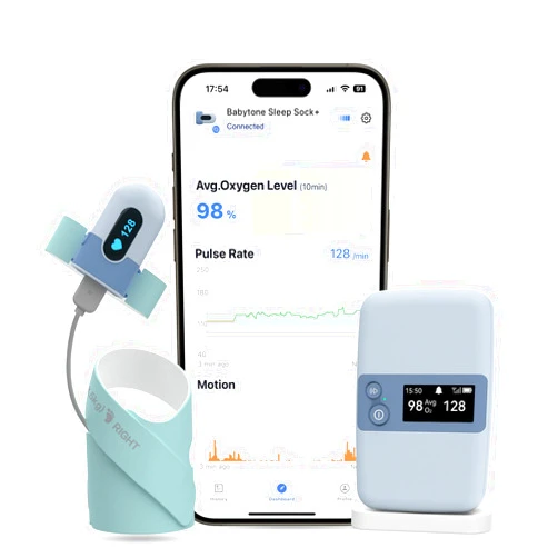 Babytone Baby Sleep Monitor with Base Station- Smart Sleep Sock, Tracking Heart Rate, Avg O2 and Movement, Wearable Baby Oxygen Foot Monitor with Bluetooth and APP, for 0-36 Months Newborn