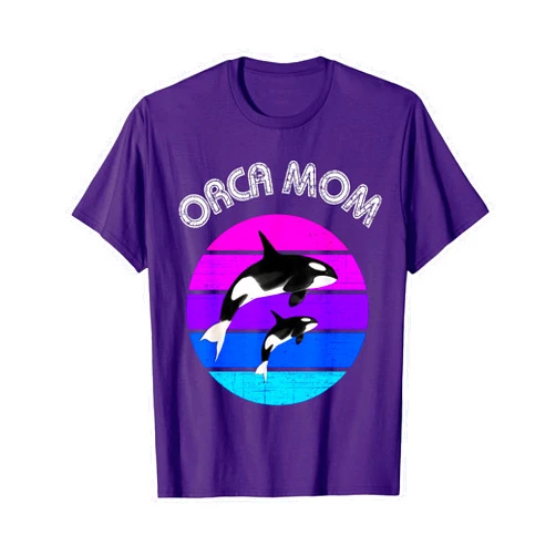 Orca Mom 80s Orca Mom Retro Vintage Sunset T-Shirt