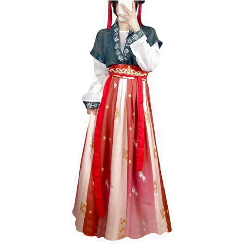Generic Women's Modern Hanfu Dress Round Collar Duijin Qiyao Ruqun Chinese Tang Dynasty Traditional Costume Dance Performance Wear