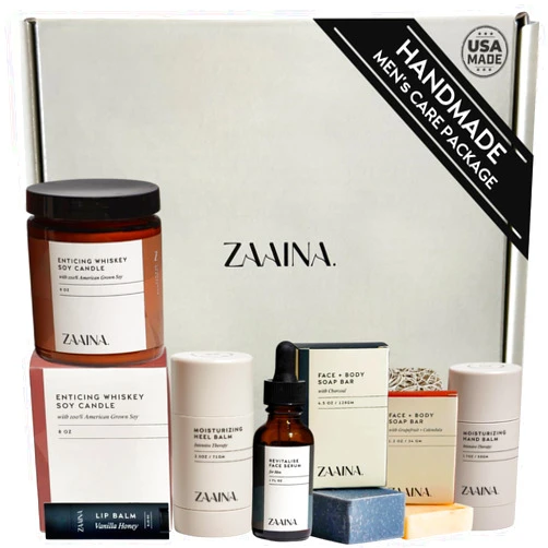 ZAAINA Men's Self Care Package, Relaxation Spa Gift Set for Him - Luxury Natural Handmade Men Skin Care Kit with Whiskey Candle, Unique Self Care Gift for Men, Men's Skin Care Set by ZAAINA
