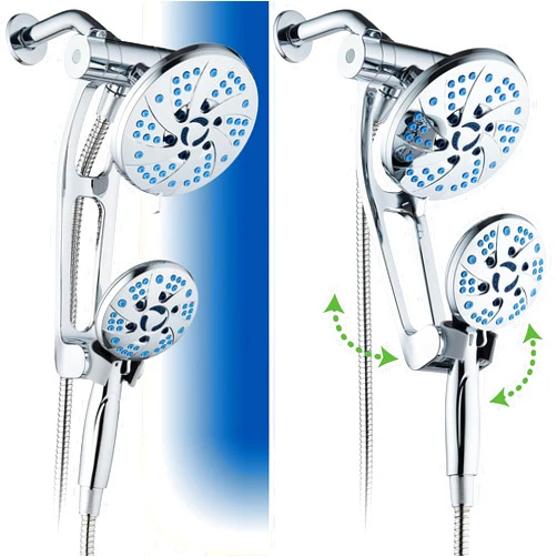 Hotel Spa AquaCare Spa Station High Pressure 48-mode Rain & Handheld 3-way Shower Head Combo with Adjustable Arm - Anti-clog Nozzles, Extra-long 6 ft Stainless Steel Hose, Wall Bracket/All Chrome Finish