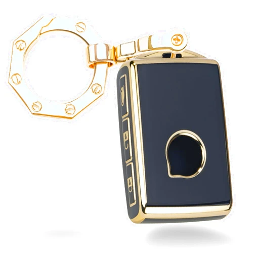 YHC Key Fob Cover for Volvo with Gold Keychain Key Shell fit XC40 XC60 S90 XC90 (Black)