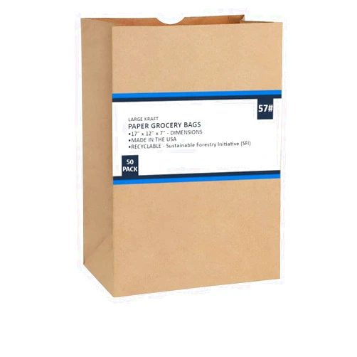 PrimeSaver Paper Grocery Bags - Brown Paper Grocery Bags 12 x 7 x 17 - Heavy Kraft Shopping Bags - Large Brown Paper Sacks Bulk - 57 Lb - 50 Pack