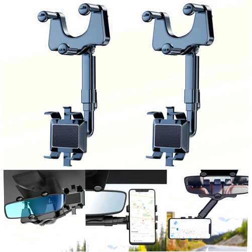 FONKEN 2-Pack 360°Rotatable and Retractable Car Phone Holder, 【New Version】 Multifunctional Rearview Mirror Phone Holder Universal Phone Mount for Car Rear View Mirror Car Mount for All Smartphones