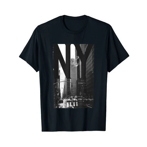 Bahaa's Tee Cool New York City Abstract Skyline, Black & White New York T-Shirt