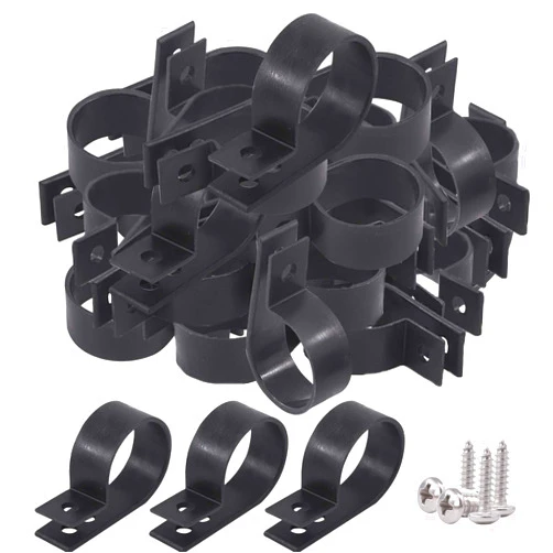 Glarks 60Pcs 1 Inch Black Nylon Screw Mounting R-Type Cable Clip Wire Clamp with 60Pcs Screws for Wire, Cable, Conduit and Cable Conduit Kit (Black)