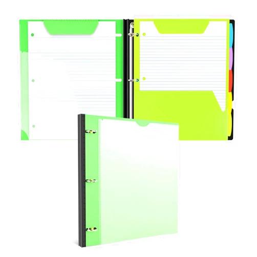 JISUSU All-in-one Telescoping Binder Notebook, Refillable 3 Ring Notebook Binder with Customized Front Cover,1 Plastic Movable Pocket Folder,5 Plastic Subject dividers and Notepaper-Green