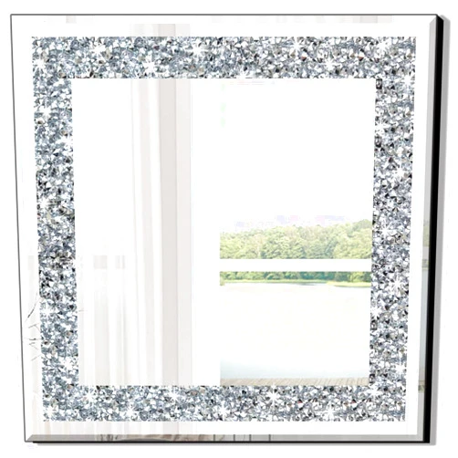QMDECOR Crystal Crush Diamond Sparkly Square Silver Mirror for Wall Decoration 20x20x1 inch Wall Hang Frameless Bling Stylish Gorgeous Glam Mirror Vanity Home Decor.