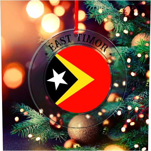 MamiLouse National Flag East Timor Acrylic Clear Ornaments Novelty Gift Christmas Decoration Keepsake Ornament Clear Elegant Hanging Christmas Tree Decorations for Woman Friend Birthday