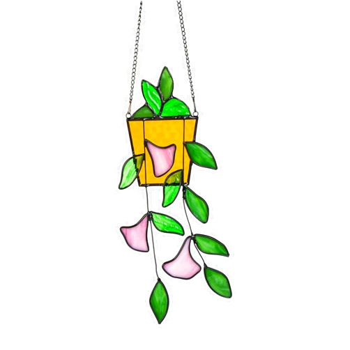 Zedesey Plant Stained Glass Window Hanging, Green Leaf Morning Glory Stained Glass Suncatchers Plant Suncatchers Hanging Ornament Plant Gift for Plant Lovers