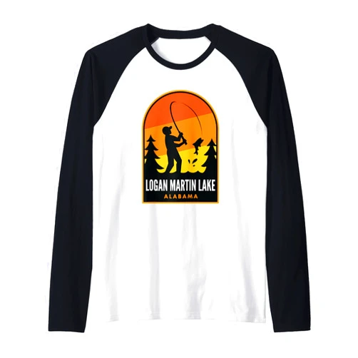 Logan Martin Lake AL Fishing Merch Logan Martin Lake Alabama Fishing Raglan Baseball Tee