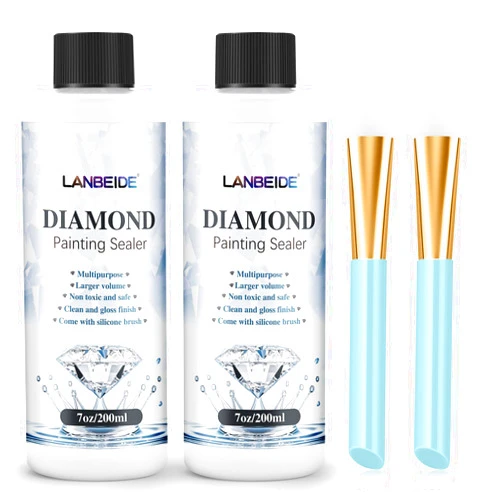 LANBEIDE Updated Diamond Painting Sealer 200ML with Silicone Brush 2 Packs, 5D Diamond Painting Glue Sealer for Diamond Art Coaster Permanent Hold & Shine Effect Conserver for Jigsaw Puzzles (14 OZ)