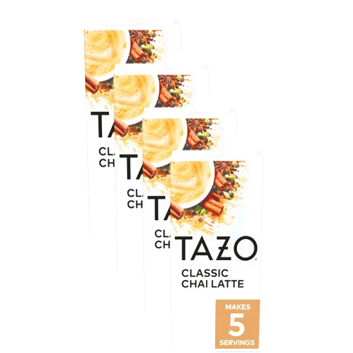 TAZO Classic Chai Latte, Black Tea Concentrate, Easy-to-Serve Caffeinated Chai Tea for Everyday Lattes, Mocktails and Hot or Iced, 32 oz Carton, (Pack of 4)