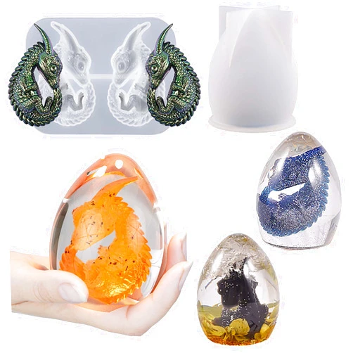ESEDAGE 2 Pack Dragon Egg Mold - Dinosaur Silicone Mold for Resin, Candle, Easter Egg, Animal, Cartoon, Candles