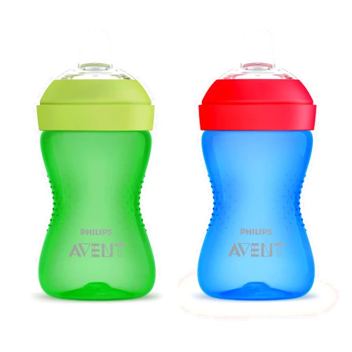 AVENT Philips Spout Sippy Cup with Soft Spout and Leak-Proof Design, Blue/Green, 10oz, 2pk, SCF801/21