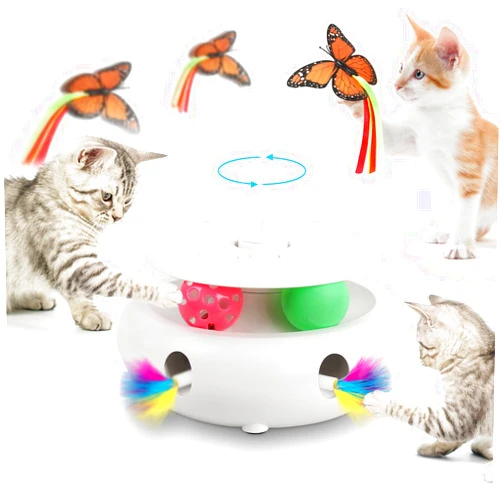 INKZOO Cat Toys Interactive Cat Toy Automatic Cat Toys for Indoor Cats, 3-in-1 Electric Cat Toy USB Rechargeable, Ambush Feather, Fluttering Butterfly, Track Balls Kitten Toy Cat Exercise Toys