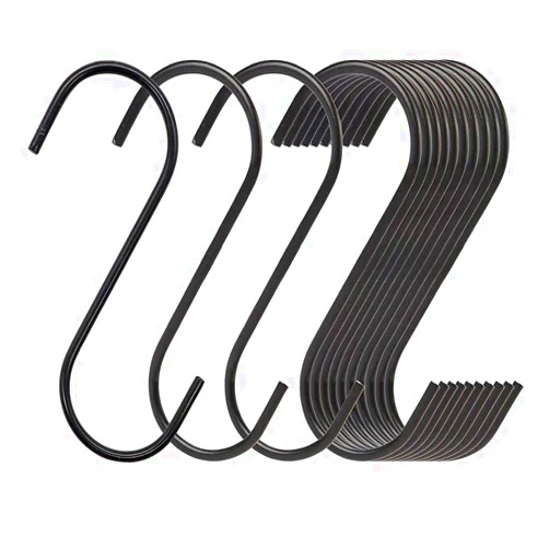 LRUUIDDE 20 Pack Large S Hooks Black Steel S Shaped Hooks (3.7 in) Vinyl Coated Heavy Duty Rustproof S Hooks for Hanging Pans Pots Plants Towels Heavy Duty Kitchen Hooks Hanger (Black)