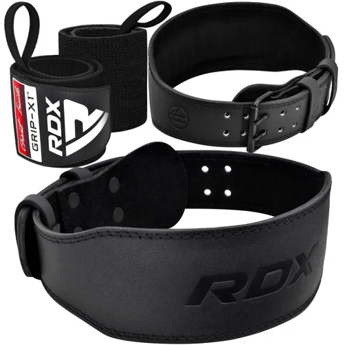 RDX Weight Lifting Belt Gym Fitness, Cowhide Leather, 4” Padded Lumbar Back Support, 10 Adjustable Holes with Weightlifting Wrist Wraps, IPL USPA Approved, 18