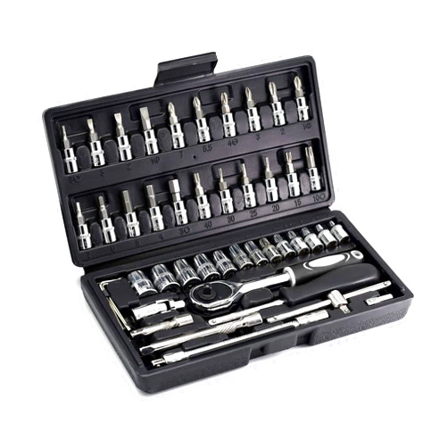 YUFANYA 46PCS 1/4 inch Drive Socket Set,Metric Ratchet Wrench Set with 4-14mm CR-V Sockets,S2 Bits,Extension Bars,Mechanic Tool Kits for Household Auto Repair