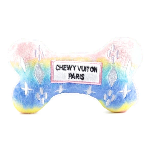 Haute Diggity Dog Pink Ombre Chewy Vuiton Bone, Plush Designer Dog Toys with Interactive Squeaker, Stimulating Pet Enrichment, Machine-Washable & Safe Materials for All Breeds, Size Small