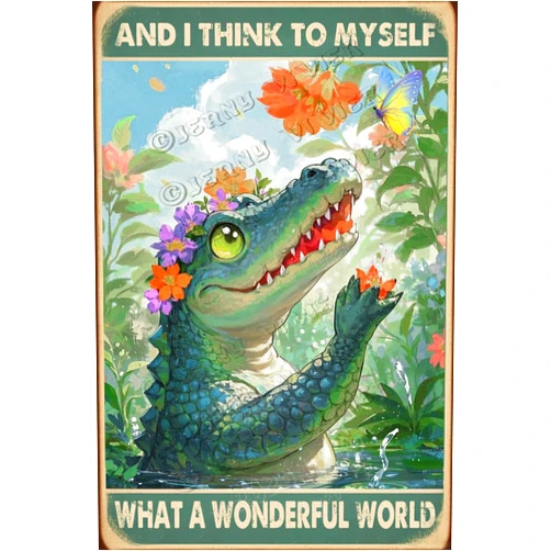 Ghgyujij Crocodile Decor - And I Think To Myself What A Wonderful World Novelty Tin Sign Home Decor Inspirational Quote Decor 5.5