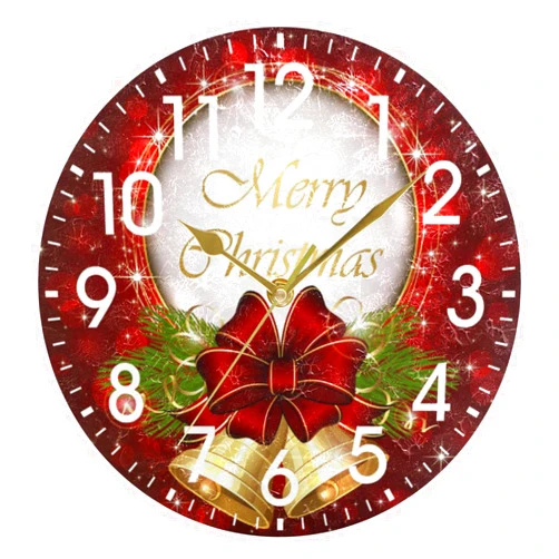 ALAZA Home Decor Merry Christmas Bell Star 9.5 inch Round Acrylic Wall Clock Non Ticking Silent Clock Art for Living Room Kitchen Bedroom(Gold Pointer)