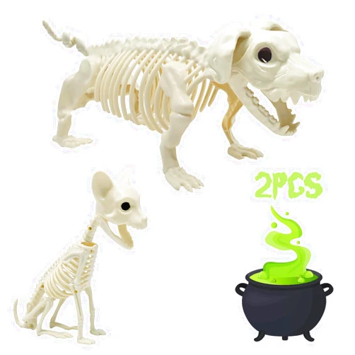 UMEELR Halloween Animal Skeletons, Cats and Dogs Pose-N-Stay Plastic Skeletons for Yard Garden Lawn Patio Halloween Party Favors Decor