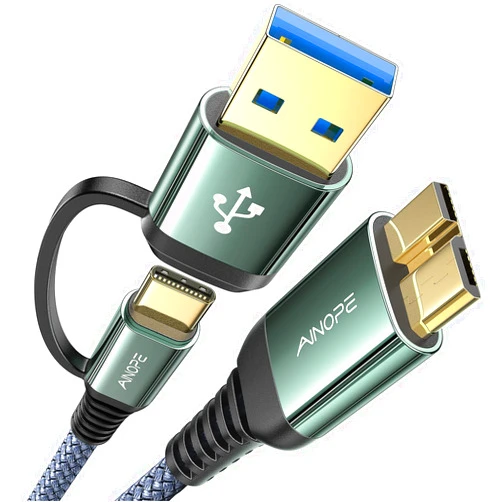 AINOPE Micro 3.0 Cable, [New Upgrade] USB A/C to Micro B Cable 3.3FT/1m [Nylon Braided], Type A/C Male to Micro B External Hard Drive Cable for Seagate WD, MacBook Air/Pro Samsung S5