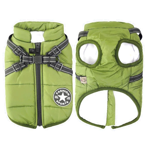 Aiboria Dog Jackets for Winter Windproof Waterproof 2 in 1 Outfit Cold Weather Coat Dog Vest Harness Puppy Winter Warm Jacket Small Green XXL
