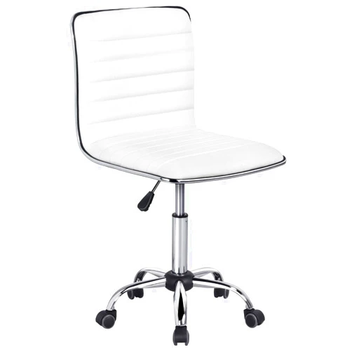 Yaheetech Adjustable Task Chair PU Leather Low Back Ribbed Armless Swivel White Desk Chair Office Chair Wheels (Renewed)