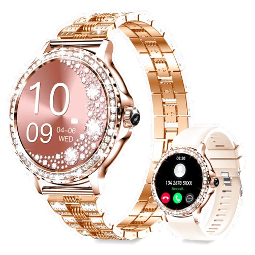 Fitonus Smart Watches for Women (Answer/Make Call) with Diamonds, 1.3”HD Screen Bluetooth Smartwatch for Android iOS Phones, IP68 Waterproof Fitness Activity Trackers with Heart Rate/SpO2/BP/Sleep Monitor
