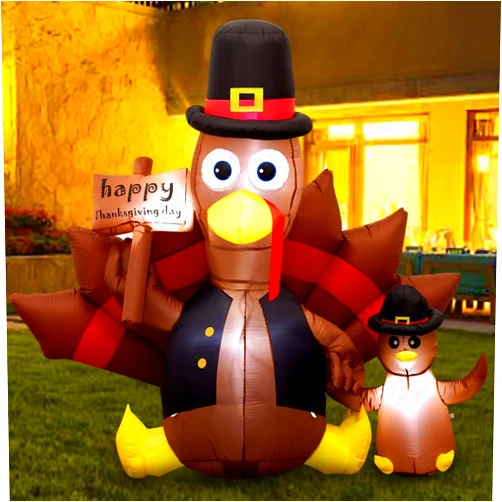 Oyydecor 6Ft Inflatable Turkey Thanksgiving Inflatable Decorations Blow Up Turkey Built-in LED Lights,Tie-Down Points, and Built-in Fan for Outdoor, Yard, Garden,Lawn,Party