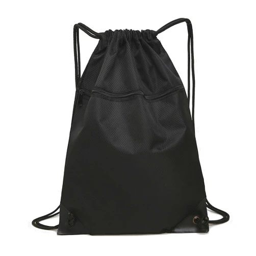 StilvollMao Drawstring Backpack, Gym Sackpack String Bag Drawstring Bag with Zip Pocket for Sports, Gym, Swimming (Black)