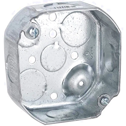 RACO Hubbell-Raco 127 Octagon Box, 4-Inch, Raised Ground 1-1/2-Inch Deep 1/2-Inch and 3/4-Inch Side Knockouts, 4 in, Gray Finish. Limited Edition