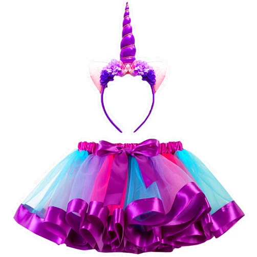 Hifot Rainbow Unicorn Tutu Skirt Girls Headband Outfits for Kids Birthday Party Gifts Princess Dress Up Layered Ballet Tulle Skirt