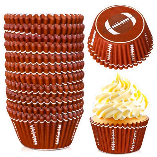 Whaline 300Pcs Football Cupcake Liners Rugby Pattern Cupcake Wrappers Baking Cups Holders Sports Theme Muffin Baking Liners for Birthday Party Holiday Party Post-match Celebration