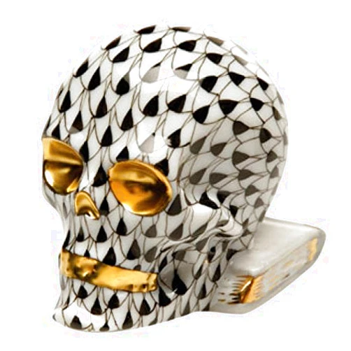 Herend Skull Figurine Black Fishnet