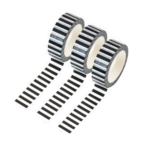 MEI YI TIAN 3pcs Black Stripe Washi Tape Set Labeling Decorative Paper Adhesive Masking Tapes for DIY Journal Decor Planners Arts Crafts Gift Box Wrapping Adesive Tape