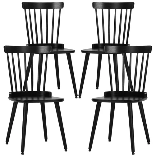 RêveLife Windsor Dining Chair Set of 4 Farmhouse Solid Wood Spindle Back Side Chair Mid-Century Modern Black Armless Kitchen Chair for Dining Living Room Farmhouse Restaurant