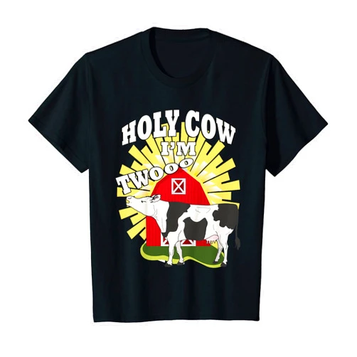 CuteN'Sassy Custom Designs Kids Farming Design & Quote Holy Cow I'm Two, 2nd Birthday T-Shirt