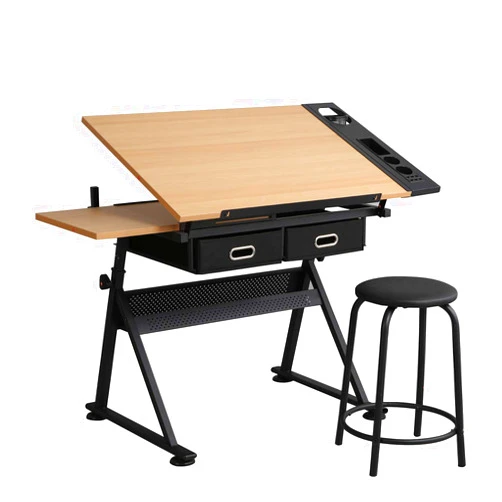 SogesGame Height Adjustable Drafting Table Painting Table Drawing Table Art Craft Desk with Stool Artist Desk Tilting Tabletop Sketching Desk with Stool and Drawers for Home Office