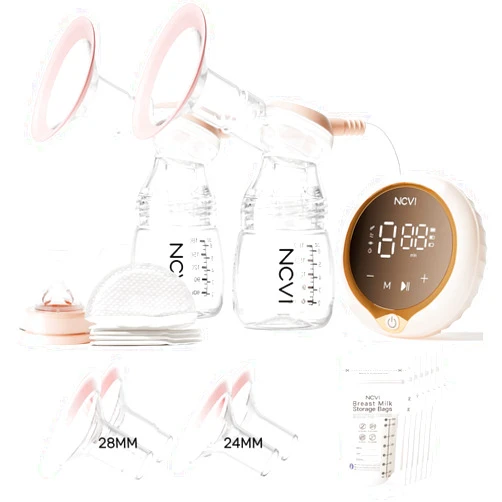 NCVI 8100 Double Electric Breast Pump with 4 Modes, 9 Levels, Anti-Backflow, 24/28mm Flanges, Touch Panel, LED Display, Ultra-Quiet