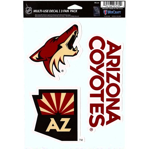 WinCraft NHL Arizona Coyotes Decal Multi Use Fan 3 Pack, Team Colors, One Size