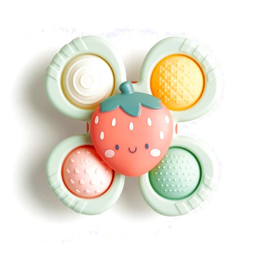 Itzy Ritzy Pop & Whirl – Fidget Spinner Travel & Bath Toy for Babies & Toddlers – Fidget w/Textured Silicone Popper to Develop Fine Motor Skills –Sticks to Highchairs, Tables, Tubs, More (Strawberry)