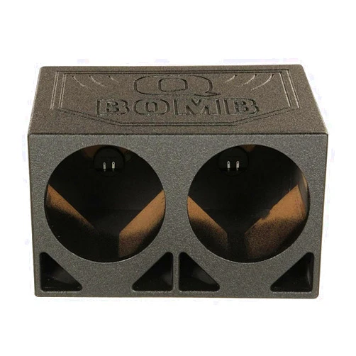 Q Power Dual 10 Inch Vented Triangle Ported Wood Subwoofer Enclosure Box with Durable Bedliner Spray and Spring Loaded Terminals, Black