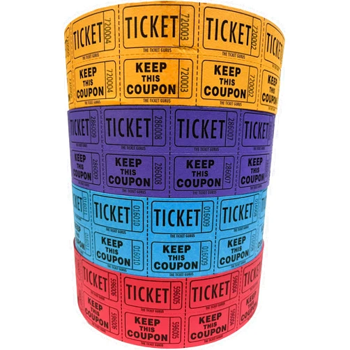 The Ticket Gurus-Raffle Tickets - (4 Rolls of 2000 Double Tickets) 8,000 Total 50/50 Raffle Tickets (Purple/Blue, Orange, Red)) …