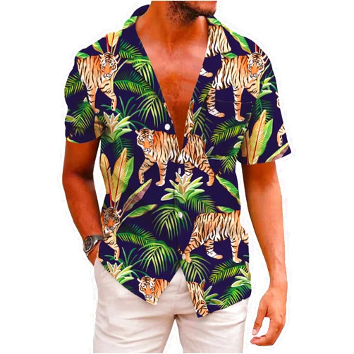 KYKU Men's Casual Button-Down Shirts Hawaiian Shirt Short Sleeve Beach Clothes with Pockets